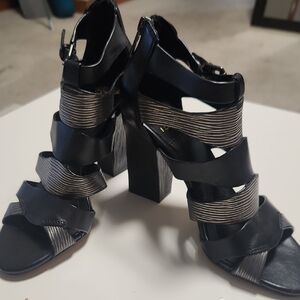 Black and Silver Strappy Heels